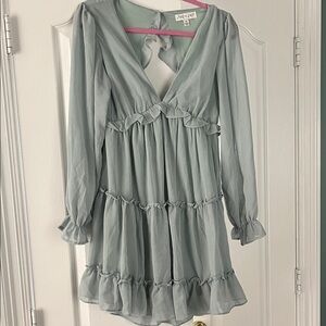 Light Sage Ruffle Tiered Mini Dress